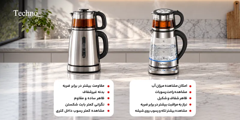 مقایسه چایساز استیل و شیشه ای